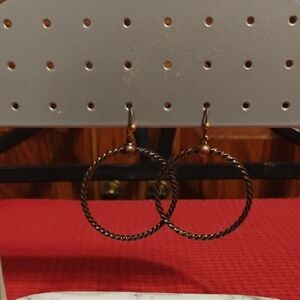 Contemporary Bronze Finish Twisted Hoop Dangle Earrings